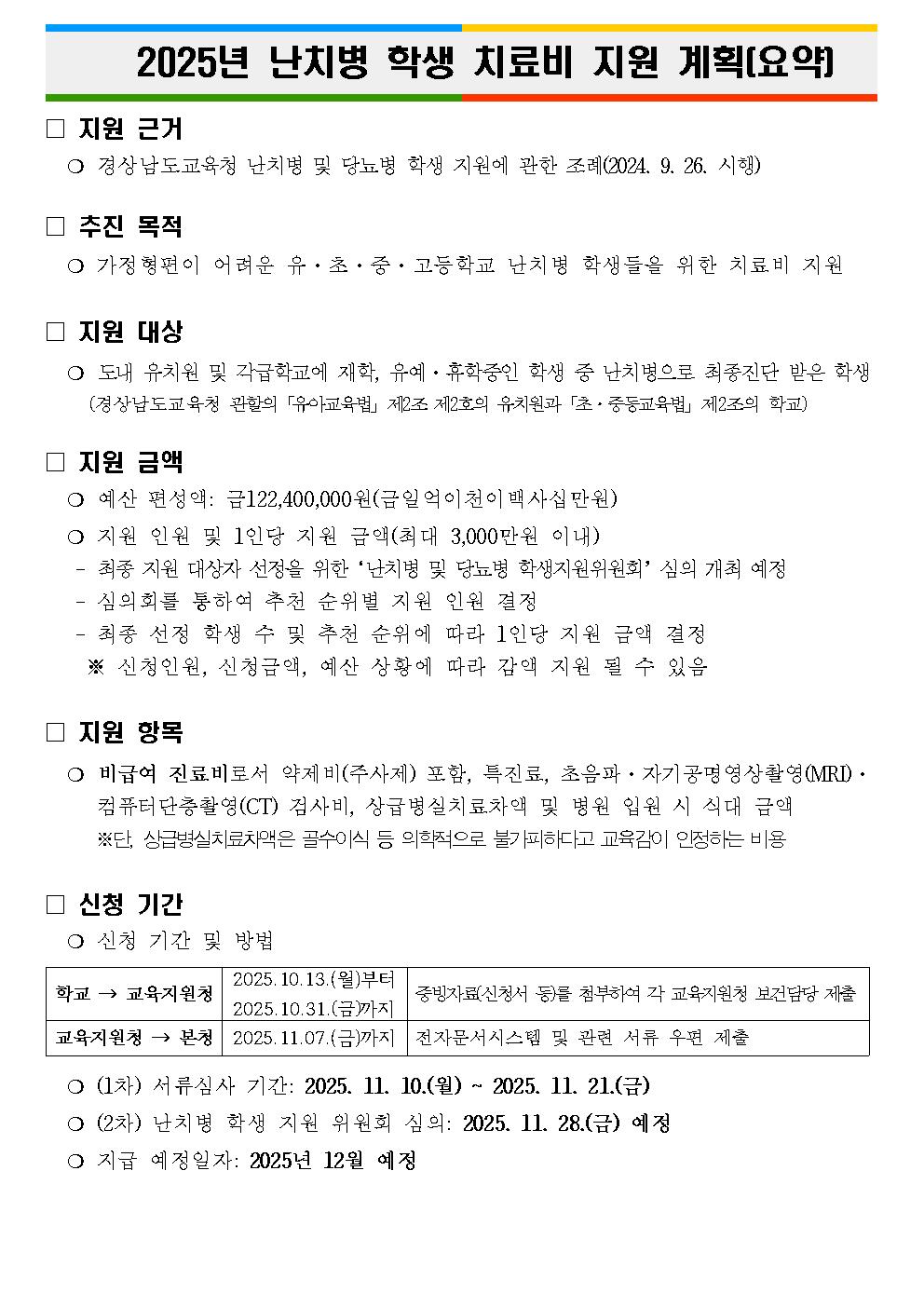 2025년 경상남도교육청 난치병 학생 치료비 지원 계획001.jpg